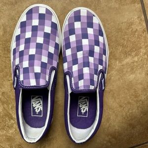 Vans Unisex Purple and White Checkered Slip-On Sneakers. NEW Size W-9.5 or M-8